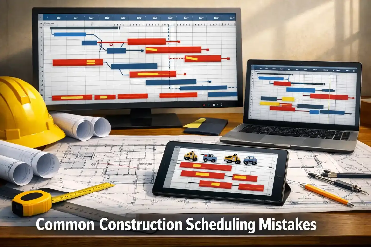 Construction schedule workspace showing planning mistakes in timelines